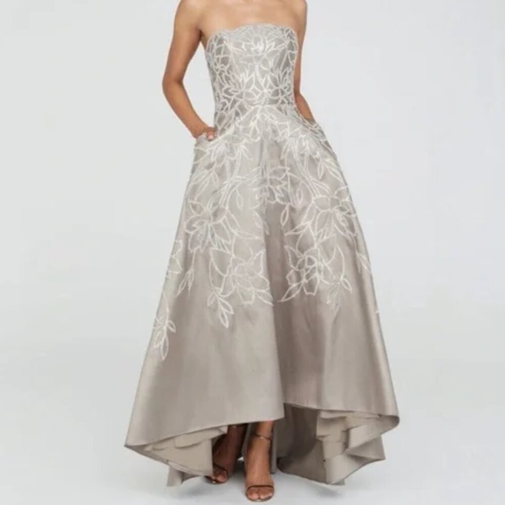Theia Women's Pamela Embellished Mikado Strapless High Low Evening Gown